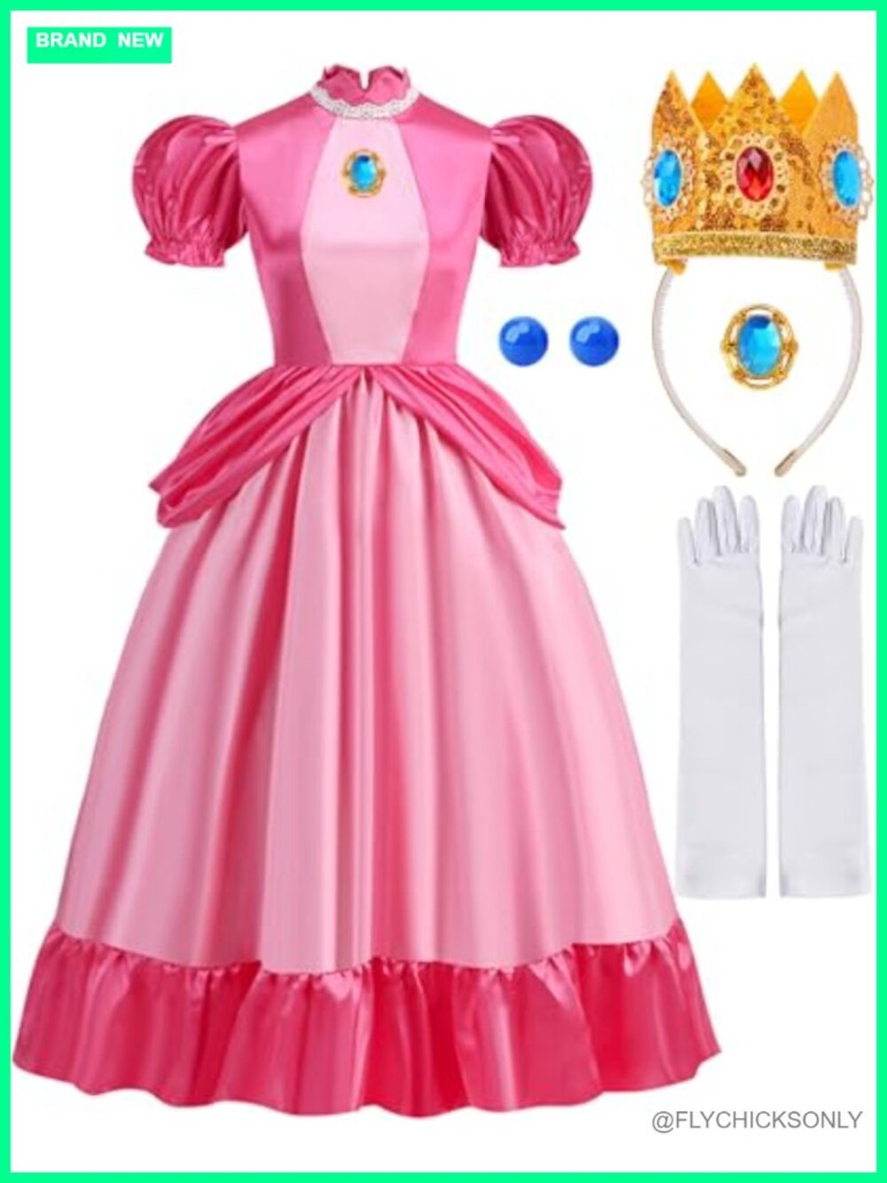 Princess Costume Dress for Women Halloween Cosplay with Crown Gloves Brooch